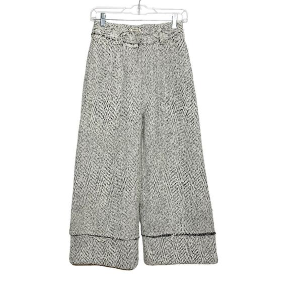 Mo:Vint High Waisted Tweed Cropped Trousers Chevron Pattern Black White Size S - Picture 7 of 7